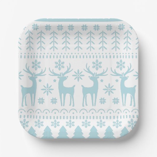 Arctic Blue Folk Art Winter Thema Pappteller (Vorderseite)