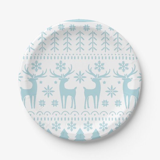 Arctic Blue Folk Art Winter Thema Pappteller (Vorderseite)