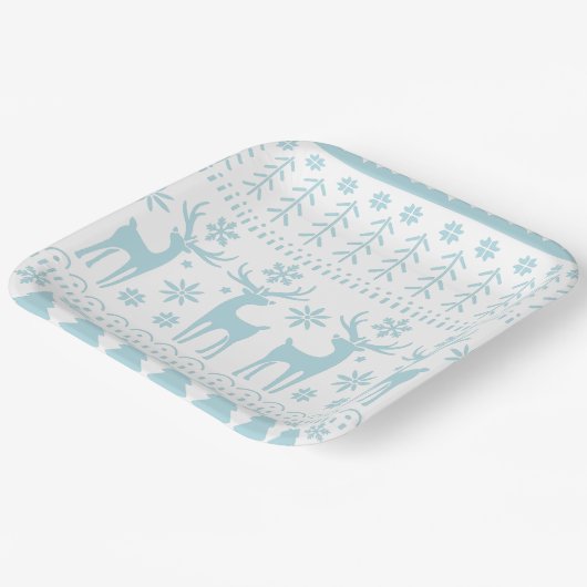 Arctic Blue Folk Art Winter Thema Pappteller (Gewinkelt)