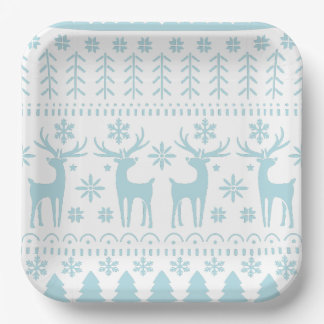 Arctic Blue Folk Art Winter Thema Pappteller