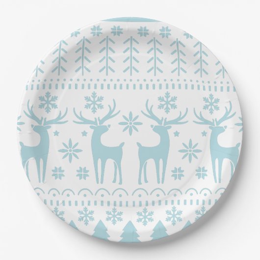 Arctic Blue Folk Art Winter Thema Pappteller (Vorderseite)