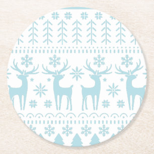 Arctic Blue Folk Art Winter Thema Runder Pappuntersetzer