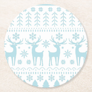 Arctic Blue Folk Art Winter Thema Runder Pappuntersetzer