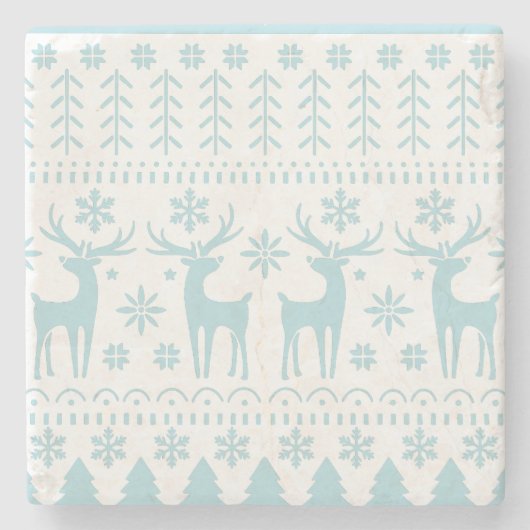 Arctic Blue Folk Art Winter Thema Steinuntersetzer (Vorderseite)