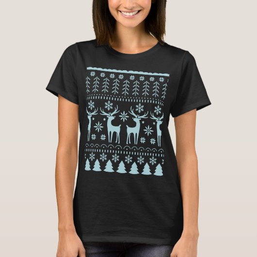 Arctic Blue Folk Art Winter Thema T-Shirt (Vorderseite)