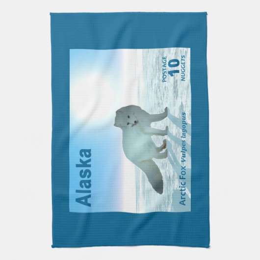 Arctic Fox - Alaska Postage Geschirrtuch (Vertikal)