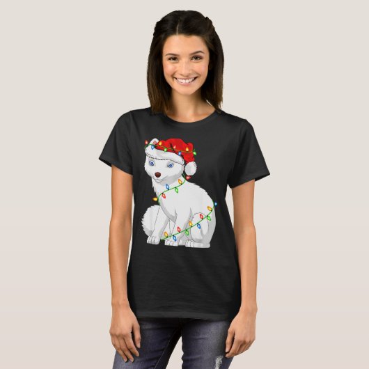 Arctic Fox Animal Lover Xmas Santa Hat Arctic Fox  T-Shirt (Vorne ganz)