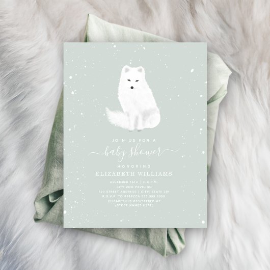Arctic Fox Baby Boy Winter Snow Blue Baby Dusche I Einladung
