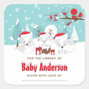 Arctic Fox Christmas Wonderland Buchzeichen Quadratischer Aufkleber