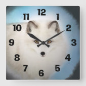 Arctic Fox Clock Quadratische Wanduhr (Vorderseite)