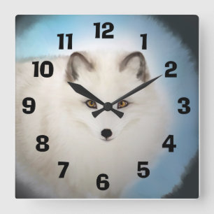 Arctic Fox Clock Quadratische Wanduhr