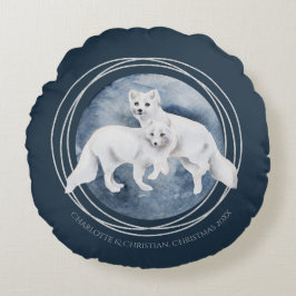 Arctic Fox Couple Winter Weihnachten Personalisier Rundes Kissen
