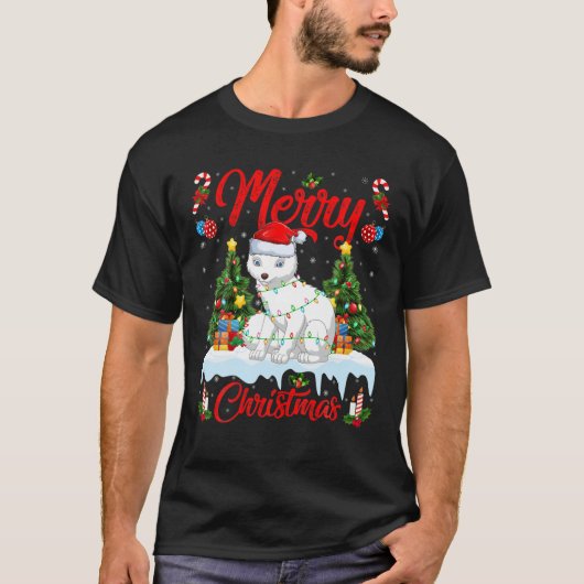 Arctic Fox Lover Xmas Lighting Santa Arctic Fox T-Shirt (Vorderseite)