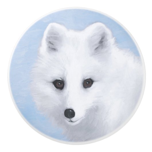 Arctic Fox Painting - Original Wildlife Art Keramikknauf (Vorderseite)