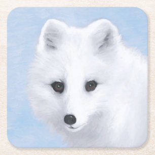 Arctic Fox Painting - Original Wildlife Art Rechteckiger Pappuntersetzer