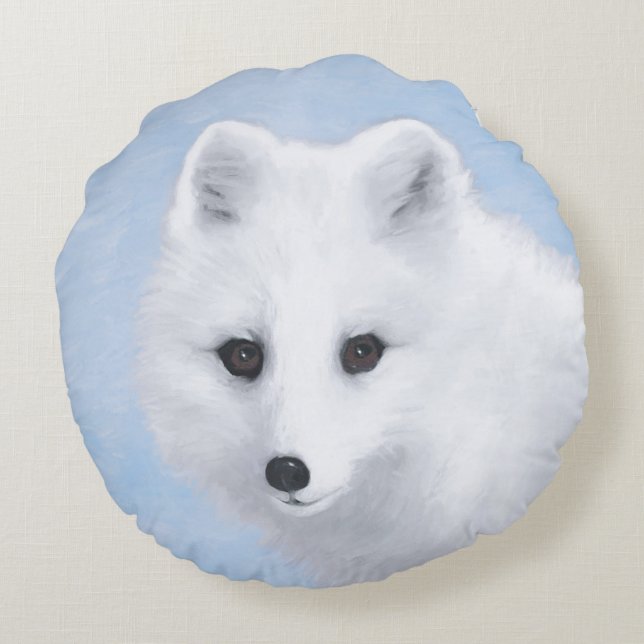 Arctic Fox Painting - Original Wildlife Art Rundes Kissen (Rückseite)