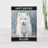 Arctic Fox Pup im Schnee Portrait Happy Birthday Karte (Vorderseite)