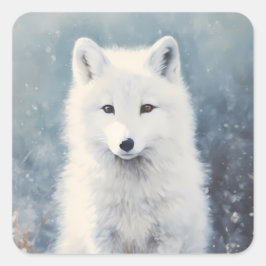 Arctic Fox Pup Winter Portrait Quadratischer Aufkleber