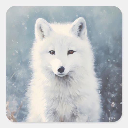 Arctic Fox Pup Winter Portrait Quadratischer Aufkleber (Vorderseite)