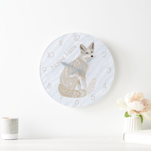 Arctic Fox Retro Chic Gray Tan Optionale Zahlen Große Wanduhr (Zuhause)