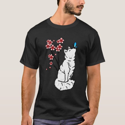 Arctic Fox Sakura Butterfly Süße Tier Animal Lov T-Shirt (Vorderseite)