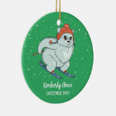 Arctic Fox Skifahren Weihnachten Schnee Winter Url Keramik Ornament (Rechts)