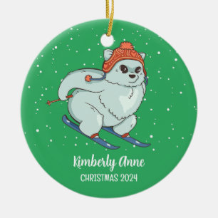 Arctic Fox Skifahren Weihnachten Schnee Winter Url Keramik Ornament