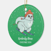 Arctic Fox Skifahren Weihnachten Schnee Winter Url Keramik Ornament (Links)
