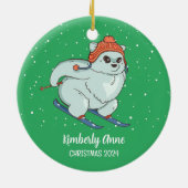 Arctic Fox Skifahren Weihnachten Schnee Winter Url Keramik Ornament (Hinten)