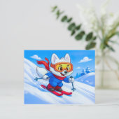 Arctic Fox Skiing Down a Snowy Mountain Postkarte (Stehend Vorderseite)