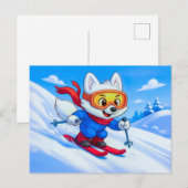Arctic Fox Skiing Down a Snowy Mountain Postkarte (Vorne/Hinten)