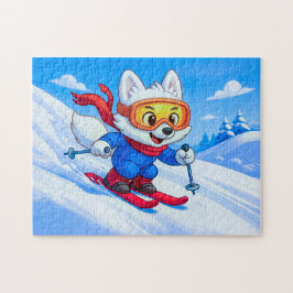 Arctic Fox Skiing Down a Snowy Mountain Puzzle