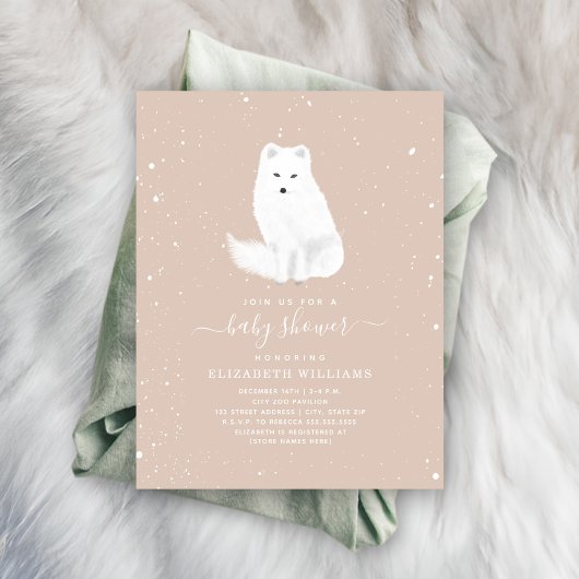 Arctic Fox Snow Pink Baby Winter Baby Dusche Einladung