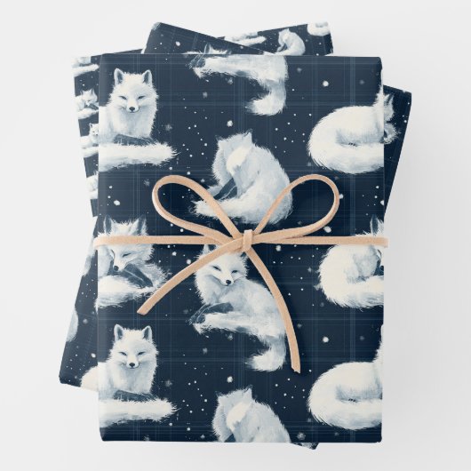 Arctic Fox Winter Christmas Tartan Kariertes Muste Geschenkpapier Set (Beispiel)