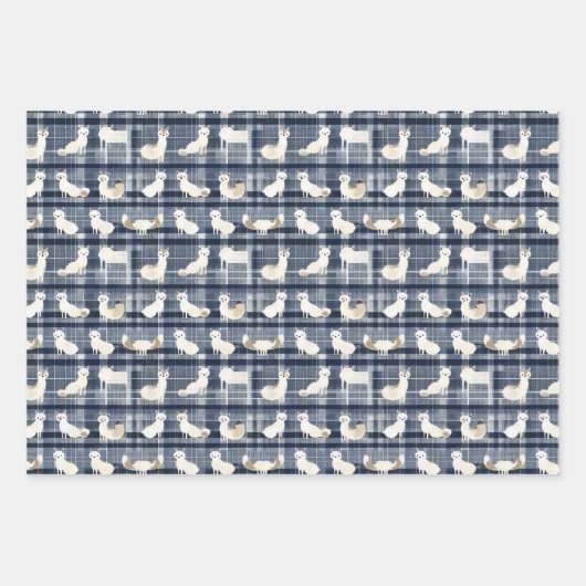 Arctic Fox Winter Christmas Tartan Kariertes Muste Geschenkpapier Set (Vorderseite 2)