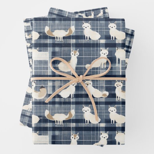 Arctic Fox Winter Christmas Tartan Kariertes Muste Geschenkpapier Set (Beispiel)