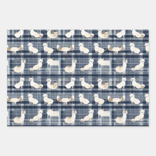 Arctic Fox Winter Christmas Tartan Kariertes Muste Geschenkpapier Set (Vorderseite)