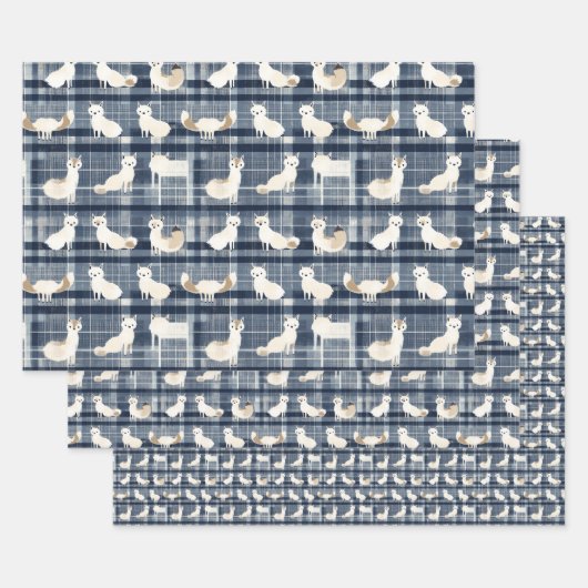 Arctic Fox Winter Christmas Tartan Kariertes Muste Geschenkpapier Set (Set)