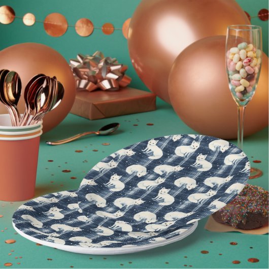 Arctic Fox Winter Christmas Tartan Kariertes Muste Pappteller (Multi)