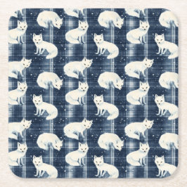 Arctic Fox Winter Christmas Tartan Kariertes Muste Rechteckiger Pappuntersetzer