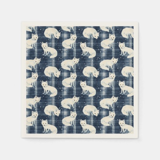 Arctic Fox Winter Christmas Tartan Kariertes Muste Serviette (Vorderseite)