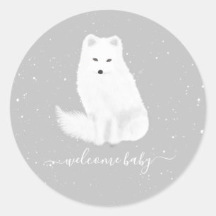 Arctic Fox Winter Snow Gray Neutral Baby Dusche Runder Aufkleber