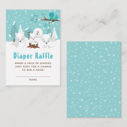 Arctic Fox Winter Wonderland Diaper Raffle Begleitkarte (Vorne/Hinten)