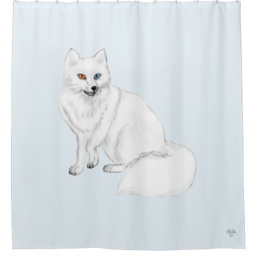 Arctic-Fuchs Handgezeichnete Airbrush-Kunst auf Ei Duschvorhang (Vorderseite)