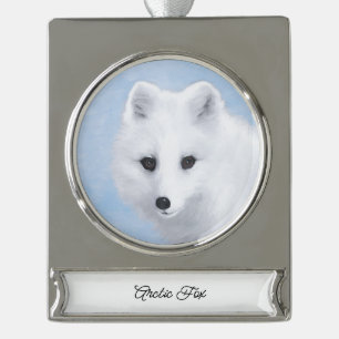 Arctic-Fuchs-Malerei - Originale Wildtierkunst Banner-Ornament Silber