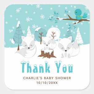 Arctic-Füchse Winter-Baby-Shower-Dankeschön Quadratischer Aufkleber