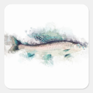 Arctic grayling Watercolor Salmon Fisherman Art Quadratischer Aufkleber