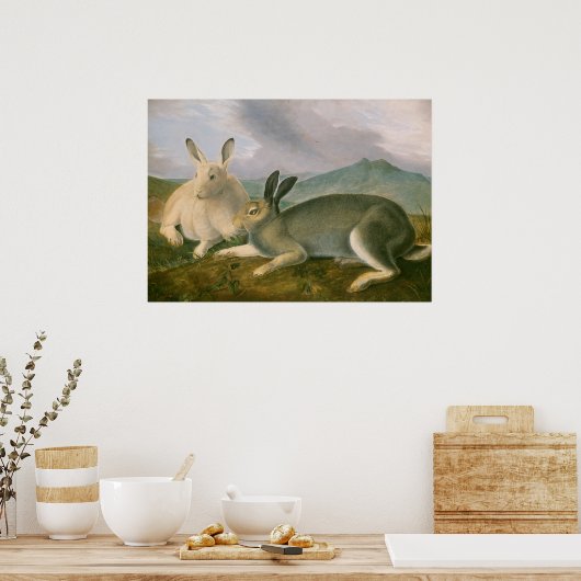 Arctic Hares Couple Landschaft Aquarellöl Poster (Küche)