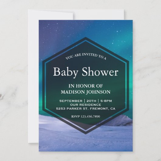 Arctic Ice Aurora Polar Lights Babydusche Einladung (Vorderseite)