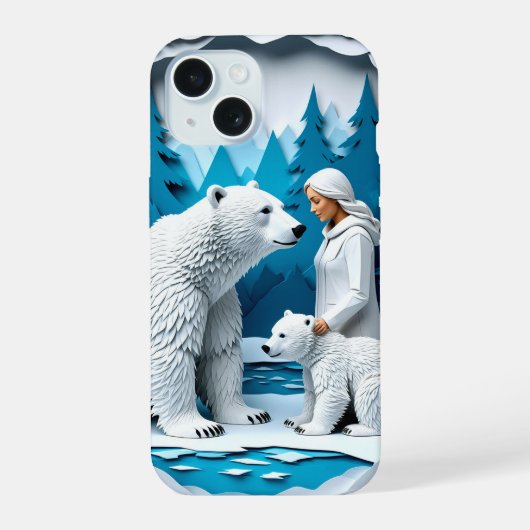 Arctic Paper Winter Magic ✨ Eisszene mit Eisbären iPhone 15 Hülle (Rückseite)